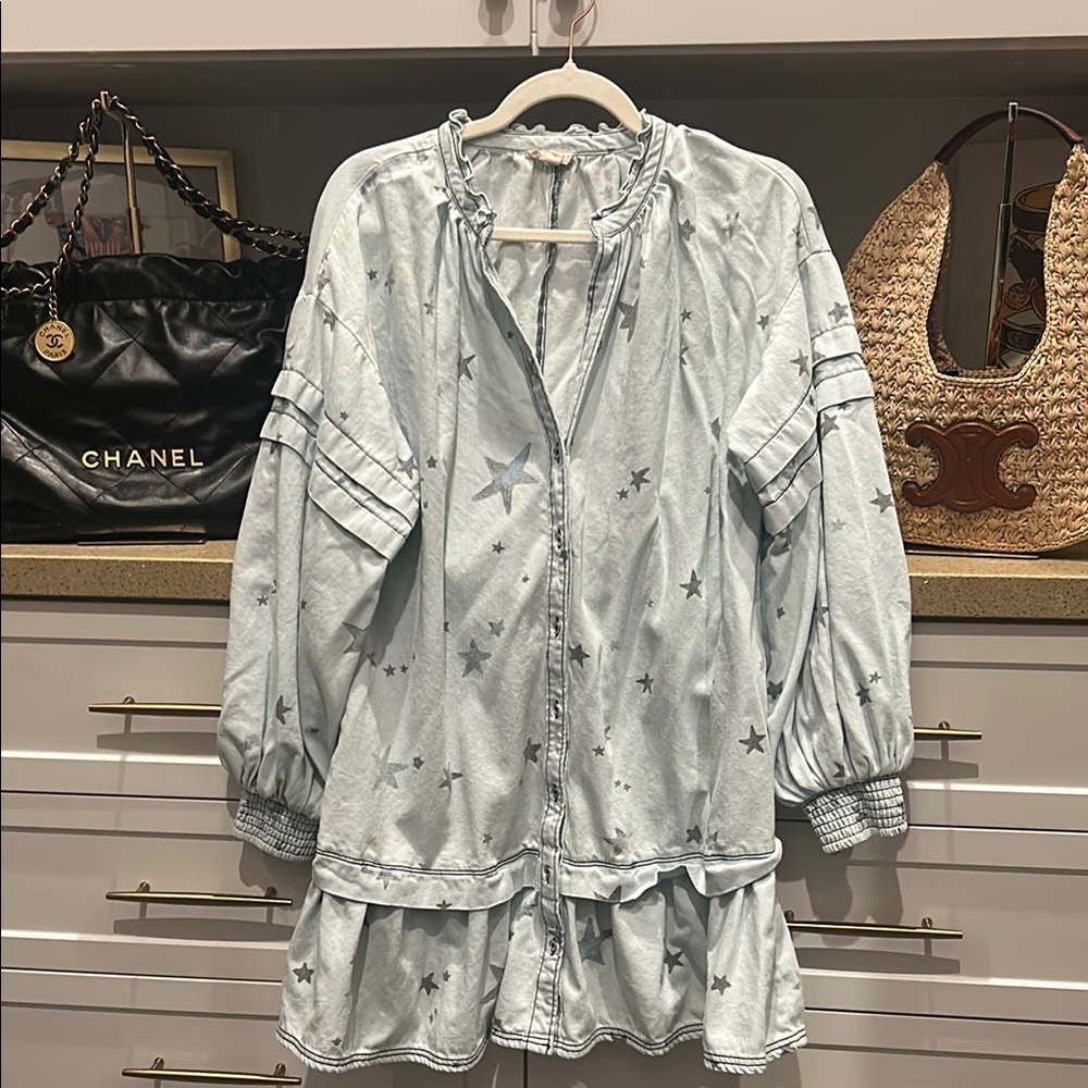 Pilcro Long-Sleeve V-Neck Button-Front Mini Shirt Dress